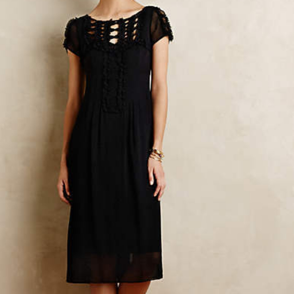 ANTHROPOLOGIE MAEVE Enan Silk Dress 0P NWT BLACK